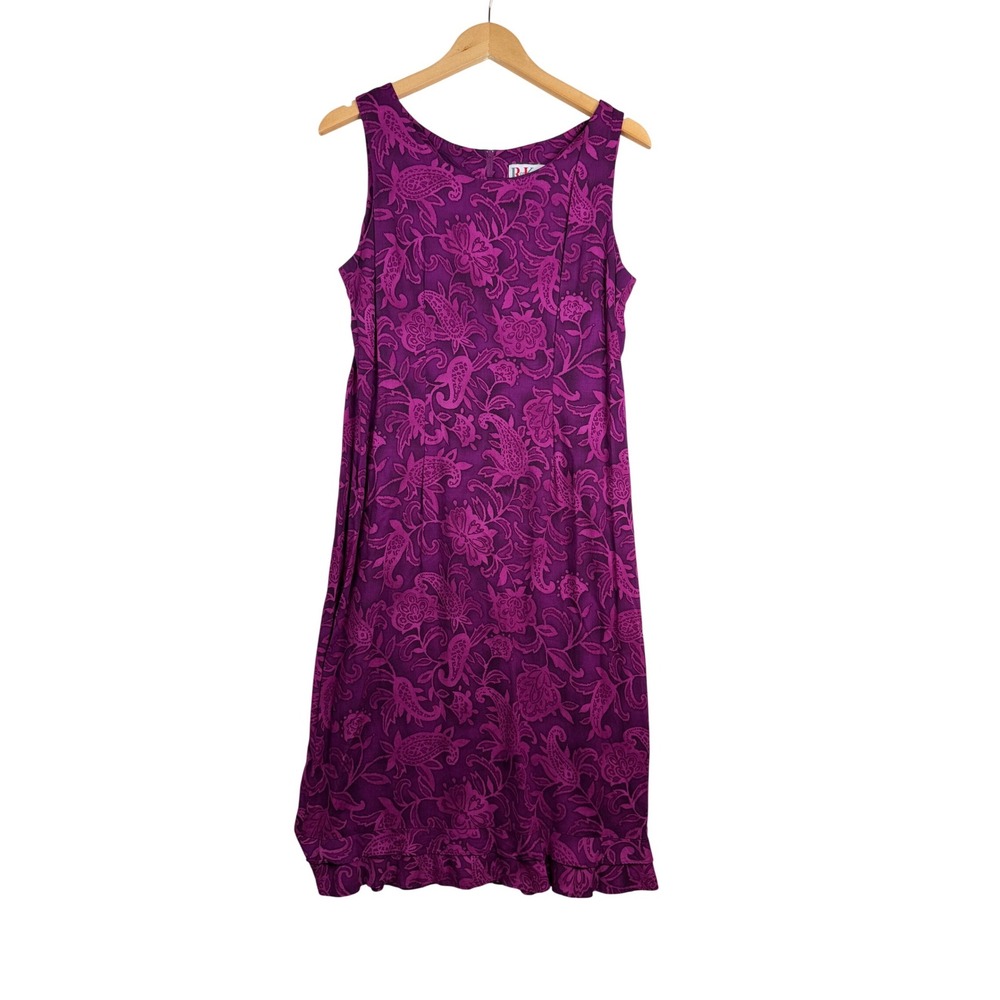 R & K Sleeveless Floral Print Mid Dress size 12 Petite‎ Magenta/Purple